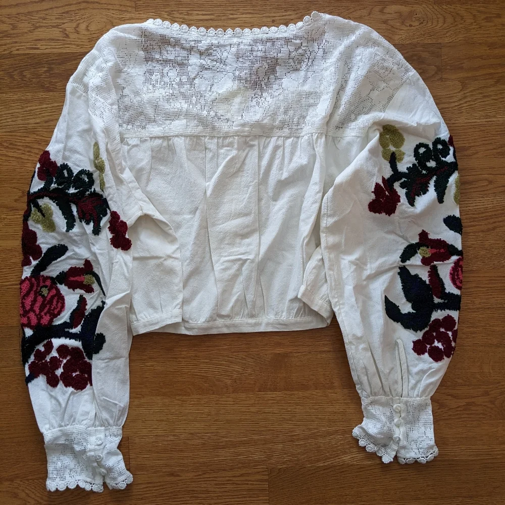 Free People Meadows top sheer floral lace details embroidered sleeve siz…